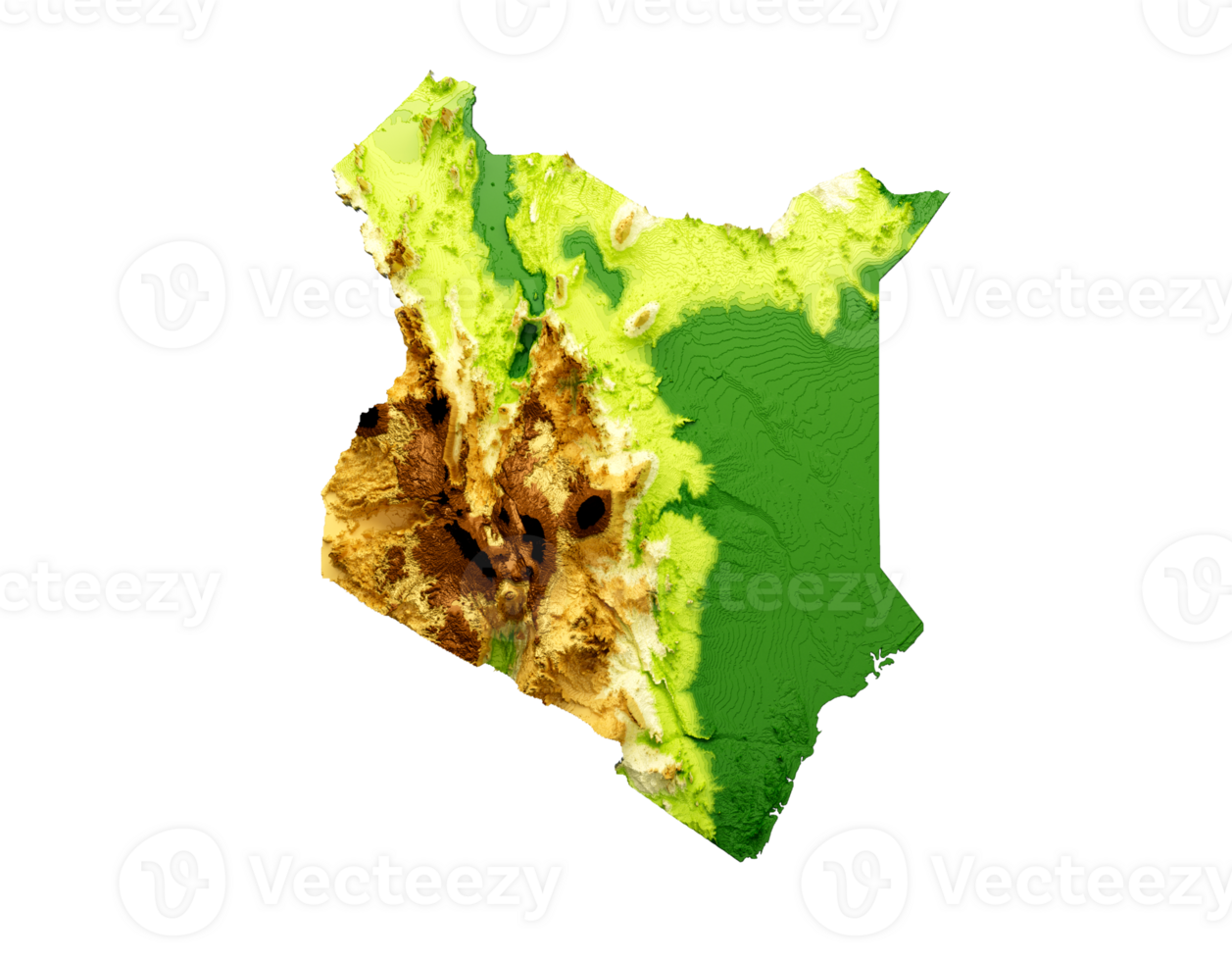 Kenya Map Shaded relief Color Height map 3d illustration png