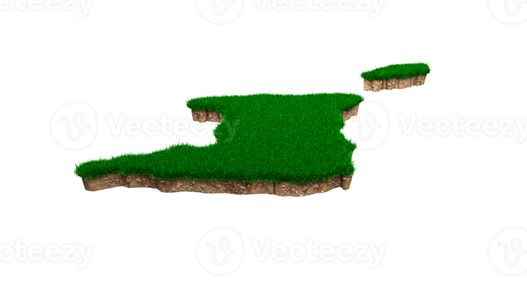Trinidad and Tobago Map soil land geology cross section with green grass and Rock ground texture 3d illustration png