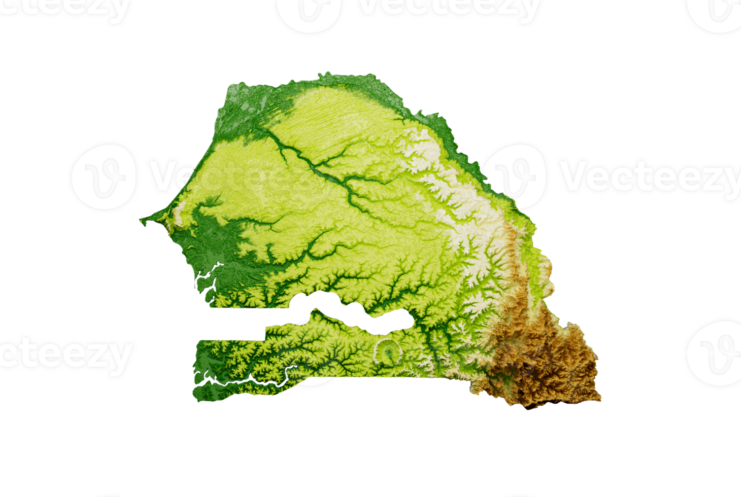 Senegal Map Shaded relief Color Height map 3d illustration png