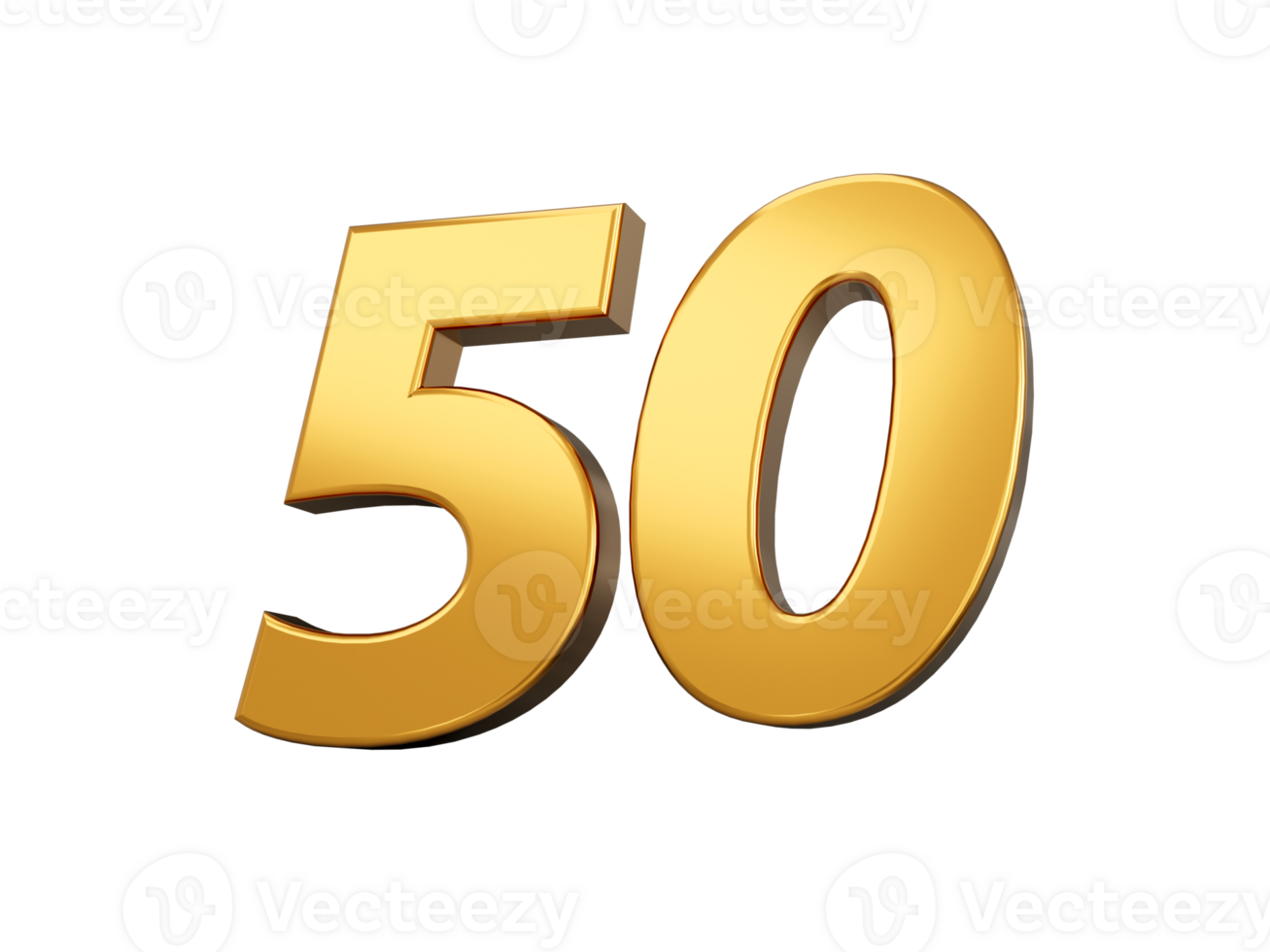 Gold number 50 Fifty shiny 3d number made of gold 3d illustration png