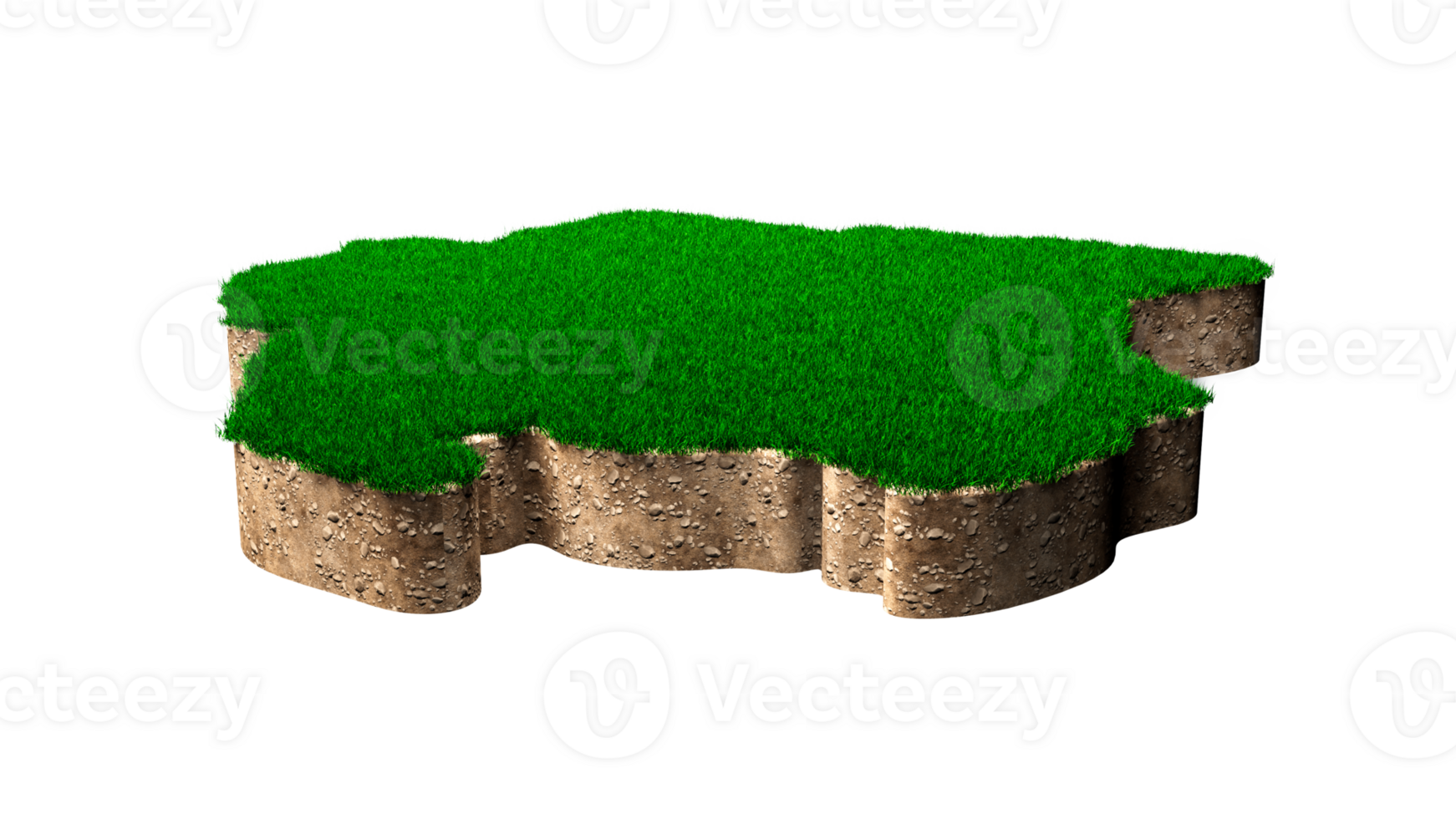 Suriname Map soil land geology cross section with green grass and Rock ground texture 3d illustration png