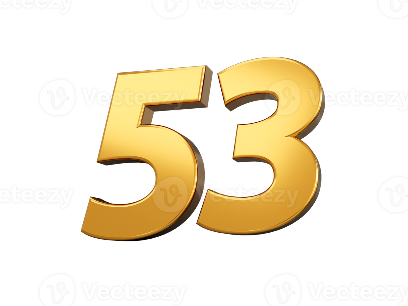 Gold number 53 Fifty three shiny 3d number made of gold 3d illustration png