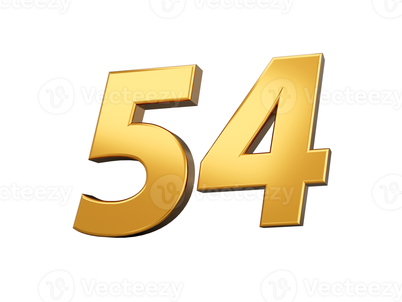 Gold number 54 Fifty four shiny 3d number made of gold 3d illustration png