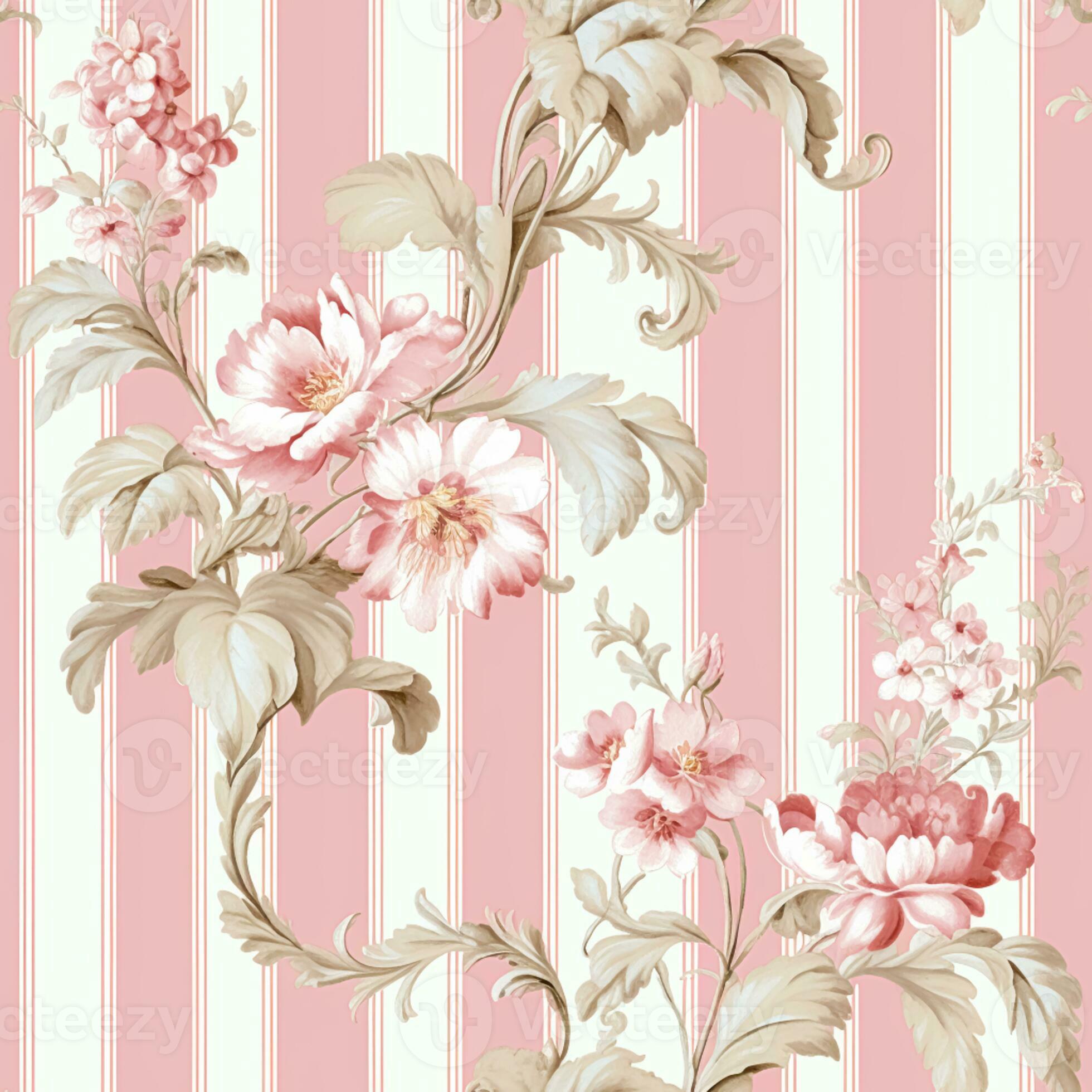 Seamless pattern, tileable striped pink floral country style print