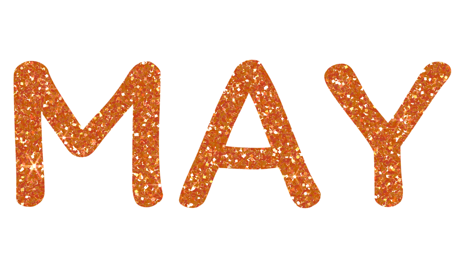 Orange glitter MAY Letters Icon. May sign. Design for decorating