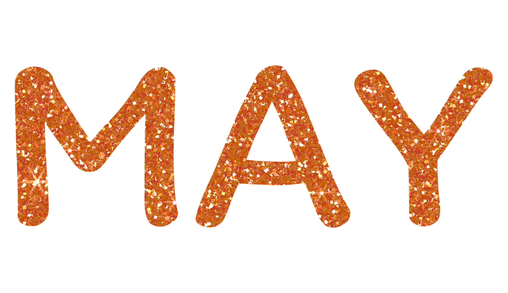 Orange glitter MAY Letters Icon. May sign. Design for decorating, background, wallpaper, illustration. png