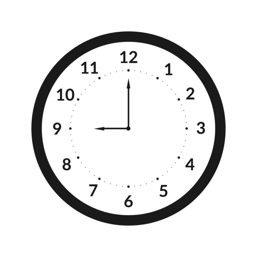 Clock Icon. Clock circle shape. Analog clock flat design. Vector Illustration.