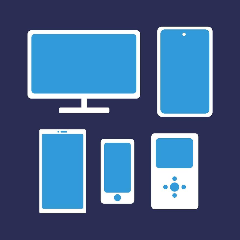 A vector illustration featuring a set of smartphone and computer icons on a dark background for versatility and style.