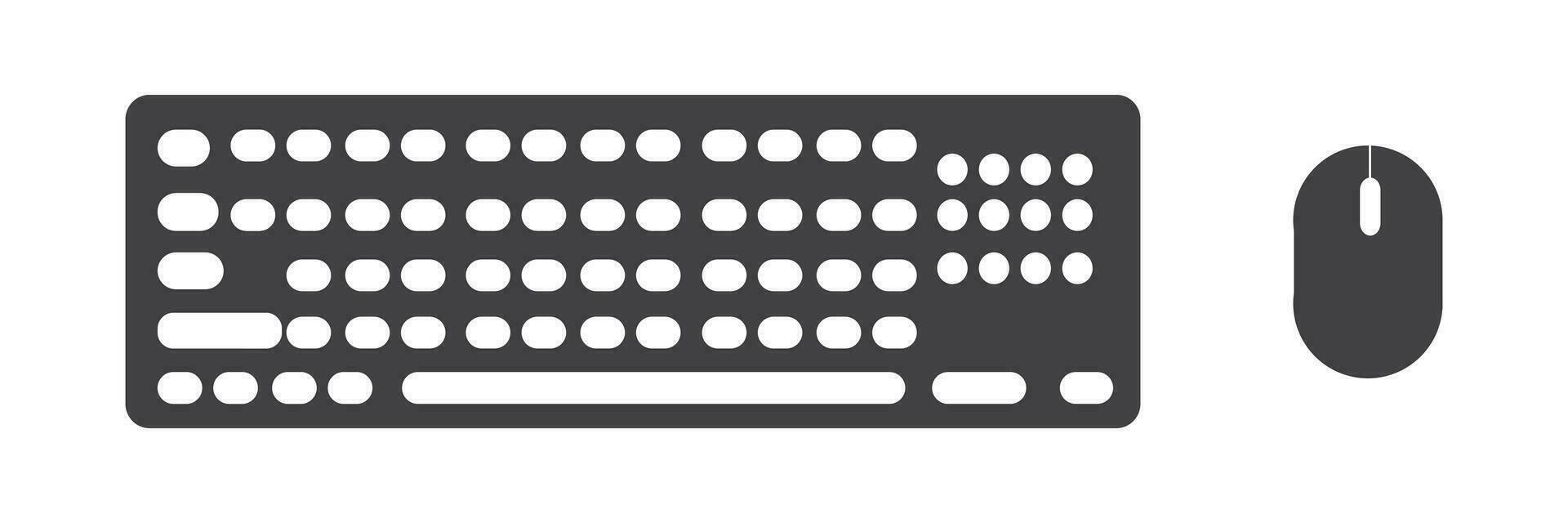 Computer keyboard and mouse vector icon. Black illustration isolated on white background.