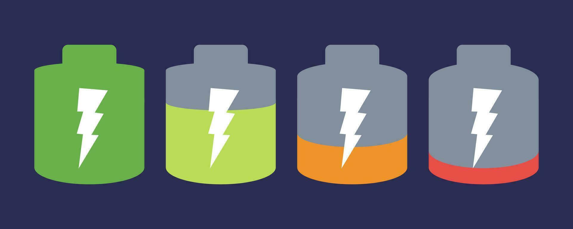 Battery power icons in a flat style, featured on a dark background, delivering visual clarity. vector