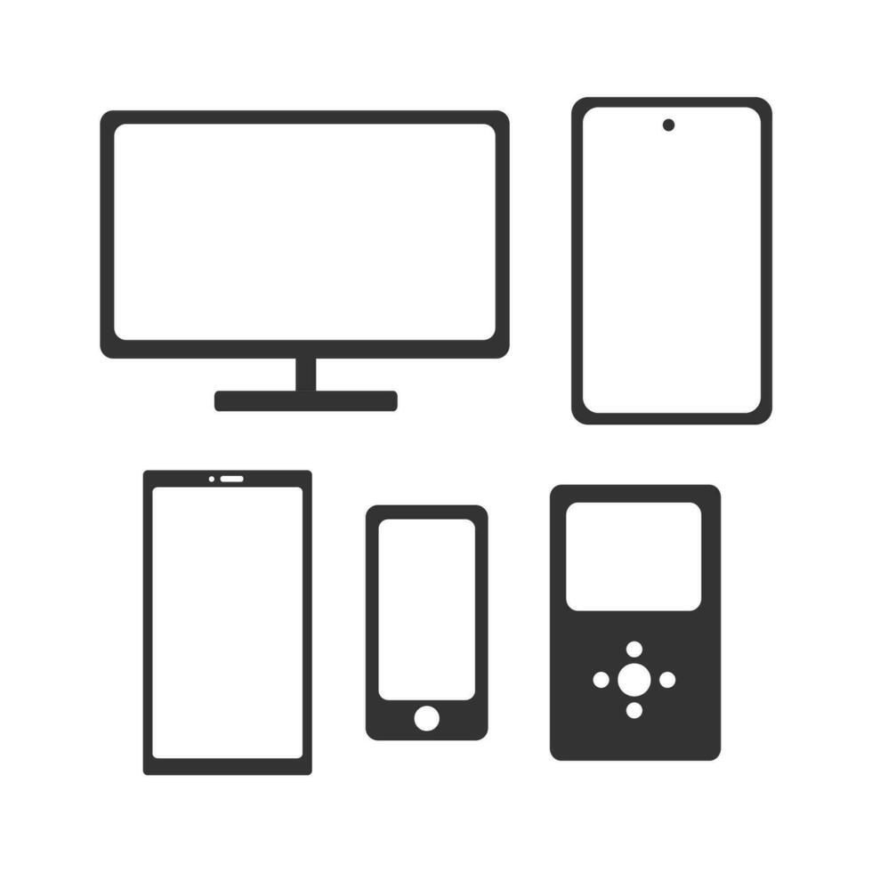 teléfono inteligente y computadora icono conjunto en blanco antecedentes. vector ilustración.