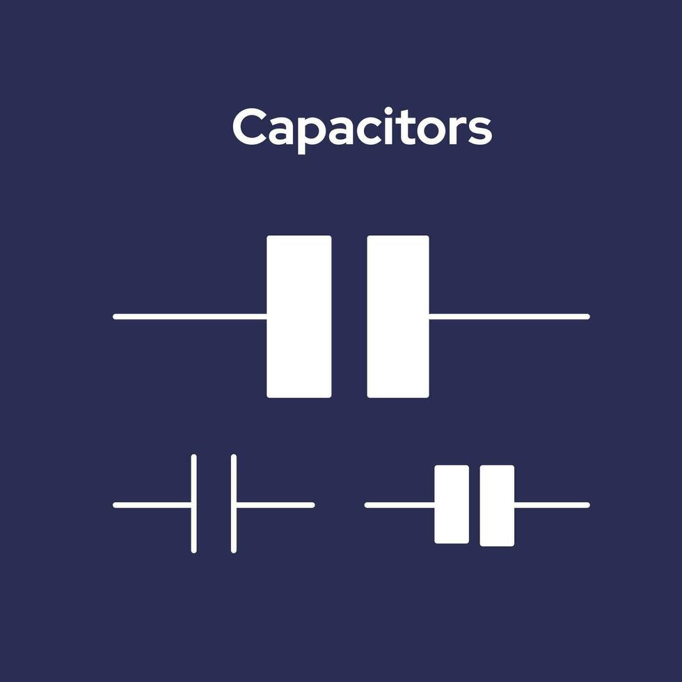 Flat vector capacitors icon against a dark backdrop, ensuring clarity and simplicity.