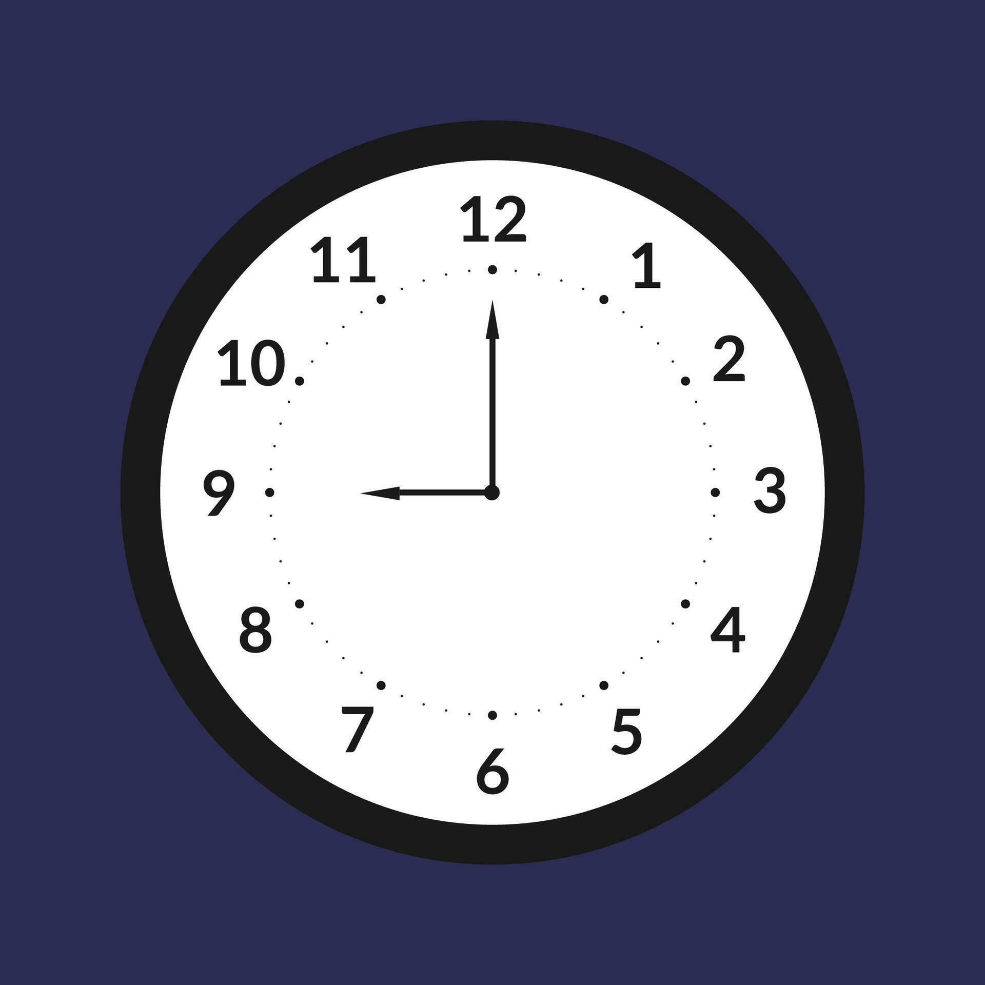 A flat design analog clock icon in a circular shape, suitable for