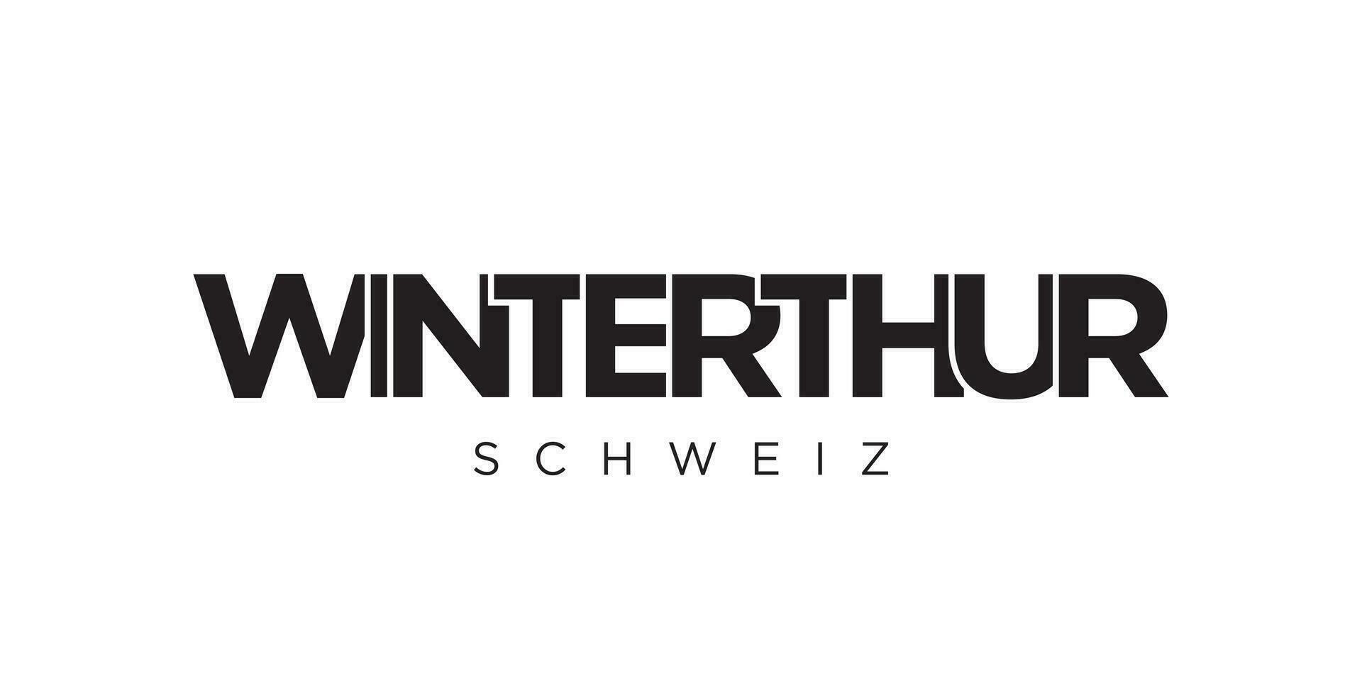 Winterthur in the Switzerland emblem. The design features a geometric style, vector illustration with bold typography in a modern font. The graphic slogan lettering.