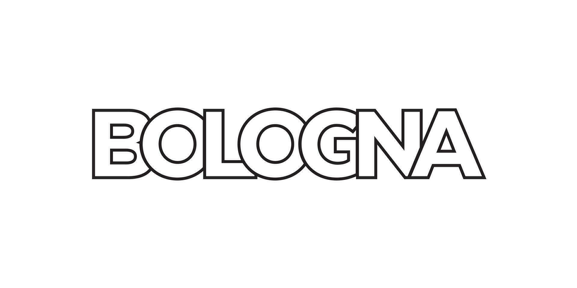 Bologna in the Italia emblem. The design features a geometric style, vector illustration with bold typography in a modern font. The graphic slogan lettering.