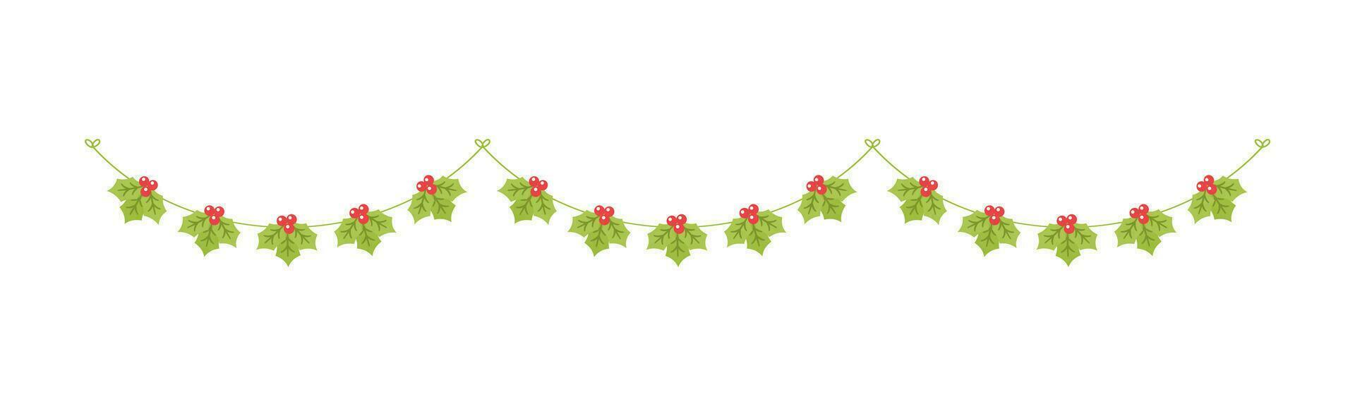 Hanging Mistletoe Garland Vector Illustration, Christmas Graphics Festive Winter Holiday Season Bunting