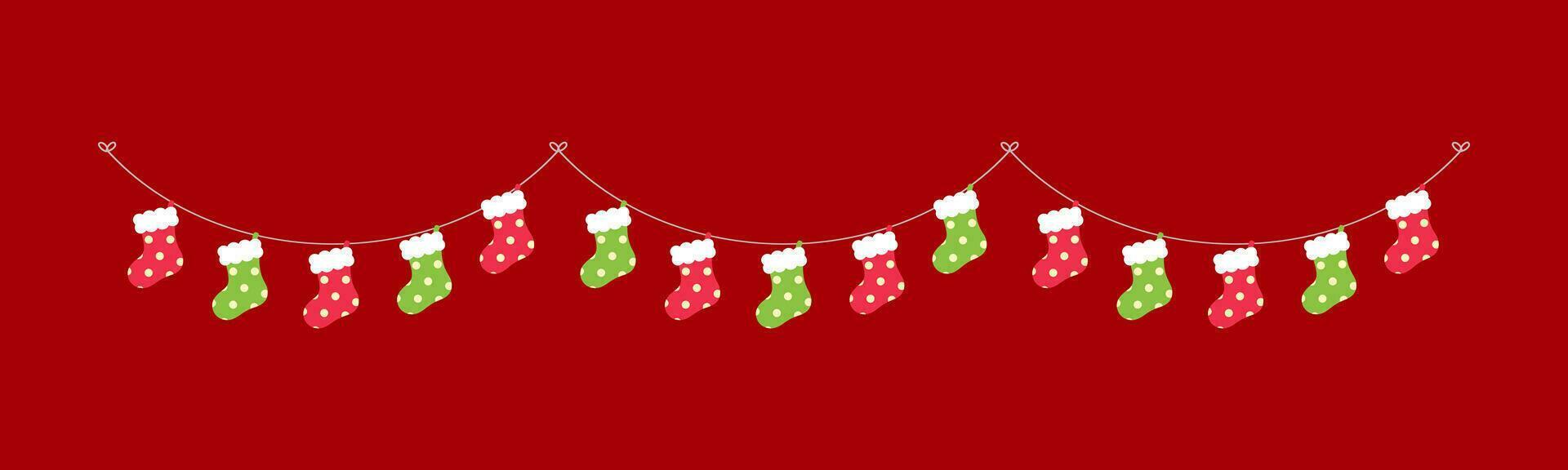 Christmas Stocking Garland Vector Illustration, Christmas Graphics Festive Winter Holiday Season Bunting