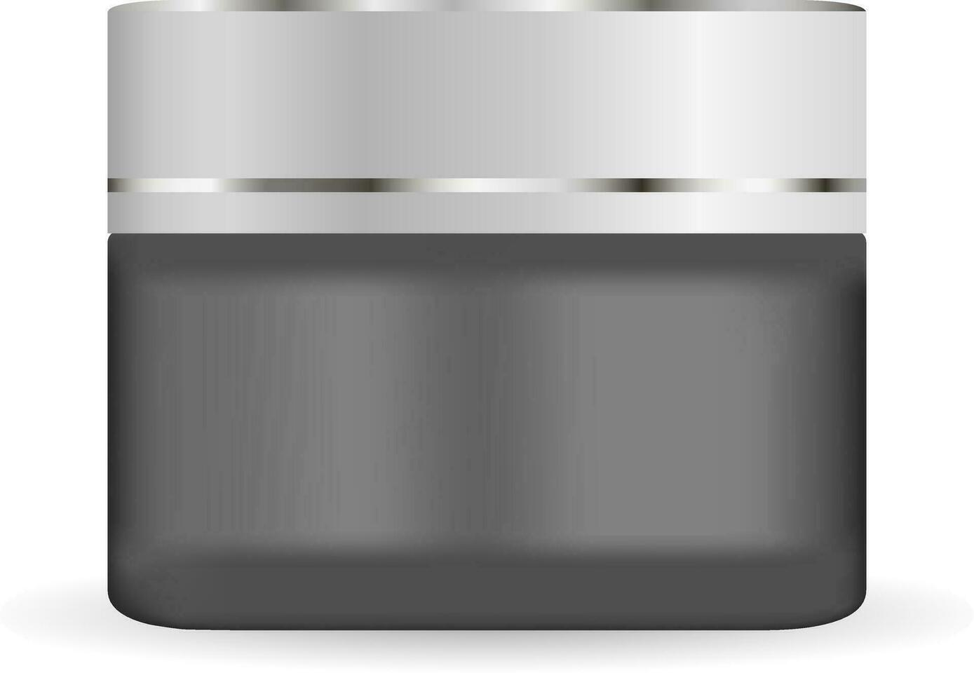 Round black matt glass jar with plastic lid for cosmetics - body cream, butter, scrub, bath salt, gel, skin care, powder. Realistic 3d packaging mockup template. vector