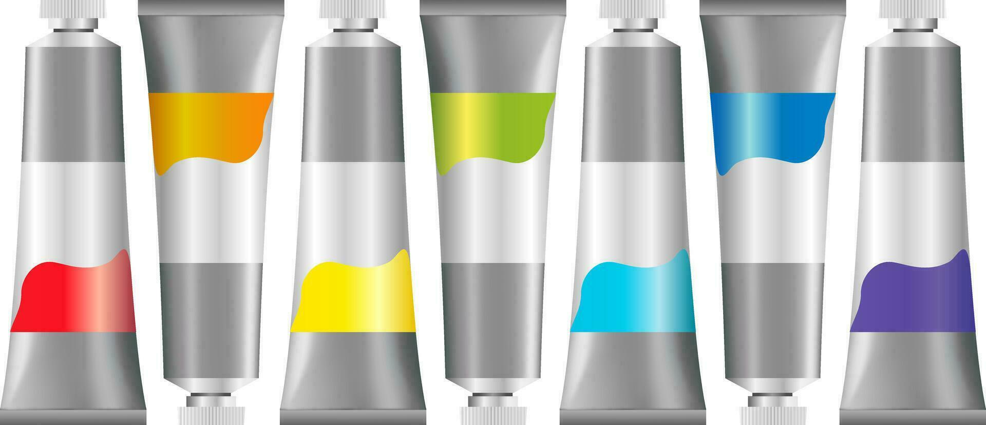 Realistic 3d oil paint tubes. Mockup set of metallic tubes for oil or acrylic paint. Vector illustration.