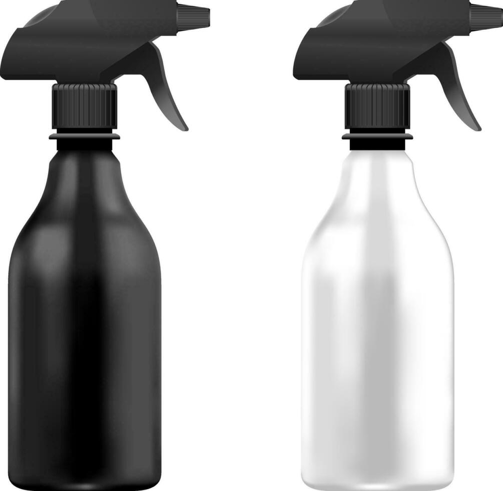 Spray Pistol Cleaner Plastic Bottle White and Black with black head. Isolated bottle set On White Background. vector