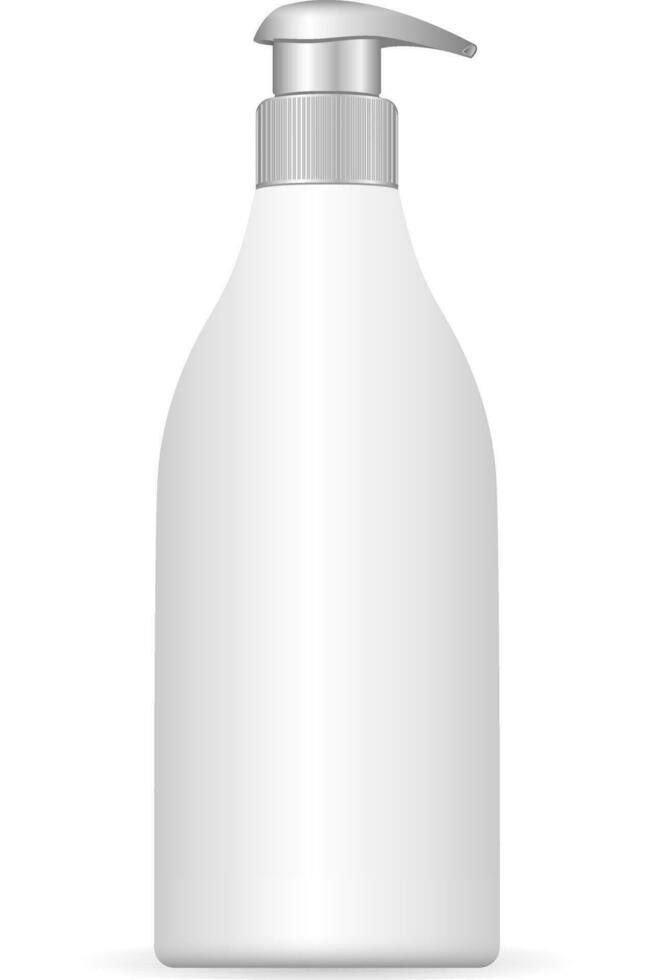 Cosmetic plastic bottle with pump dispenser. EPS10 Vector illustration. Liquid container for gel, lotion, cream, shampoo, bath foam.
