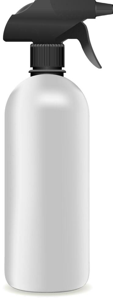 3d realistic Vector White plastic or metal Spray Bottle. Round bottle with black cup isolated on white background. Vector illustration bottle for cleaner, water and another cemical products.