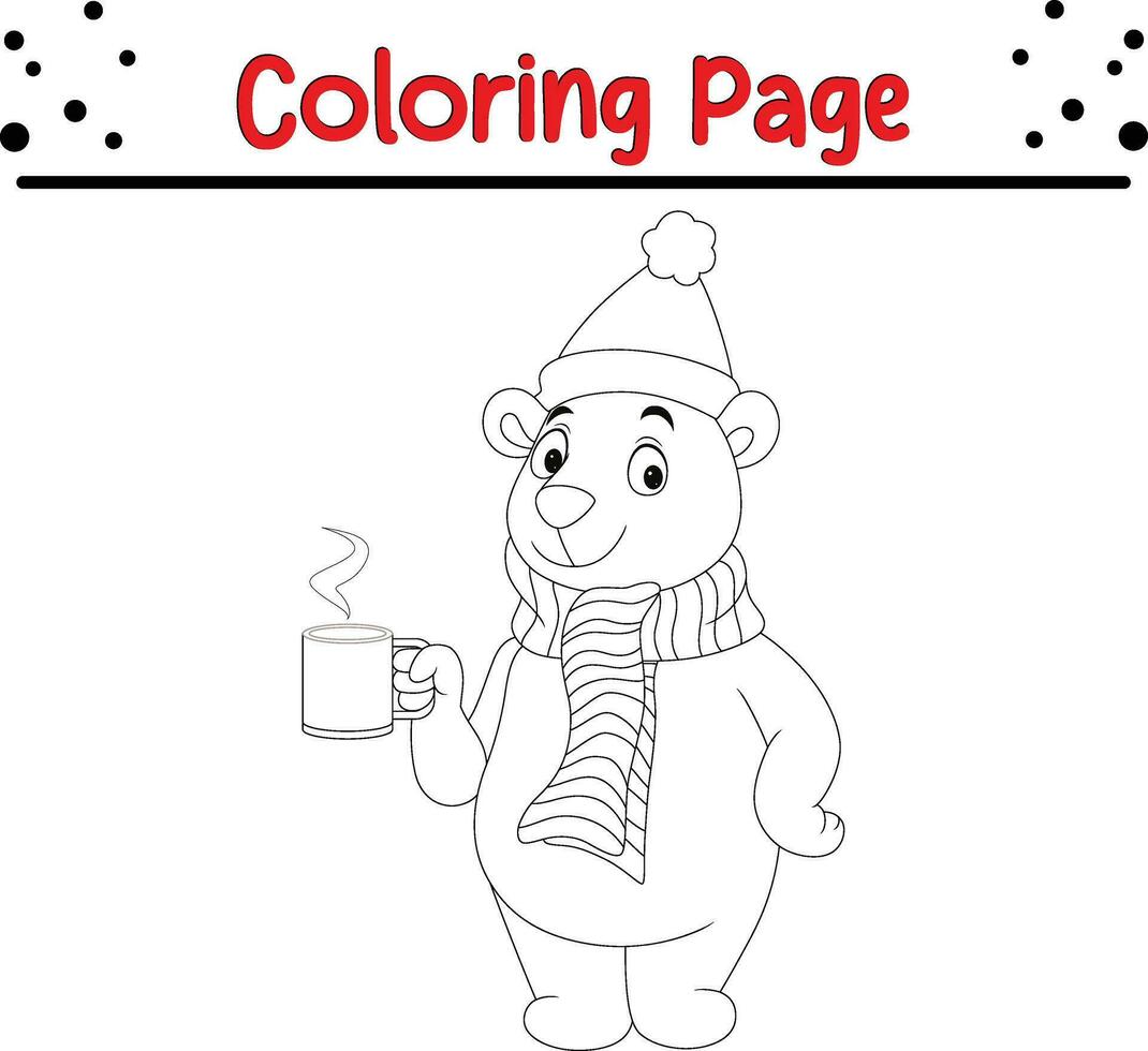 Happy Christmas Cute bear coloring page for kids vector