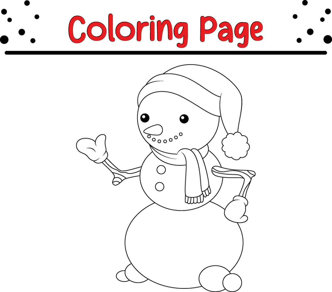 Happy Christmas Snowman coloring page for kids vector