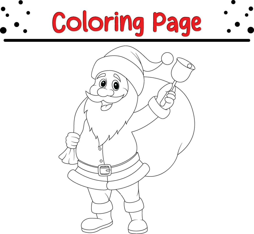 contento Navidad Papa Noel claus con saco colorante página para niños. vector