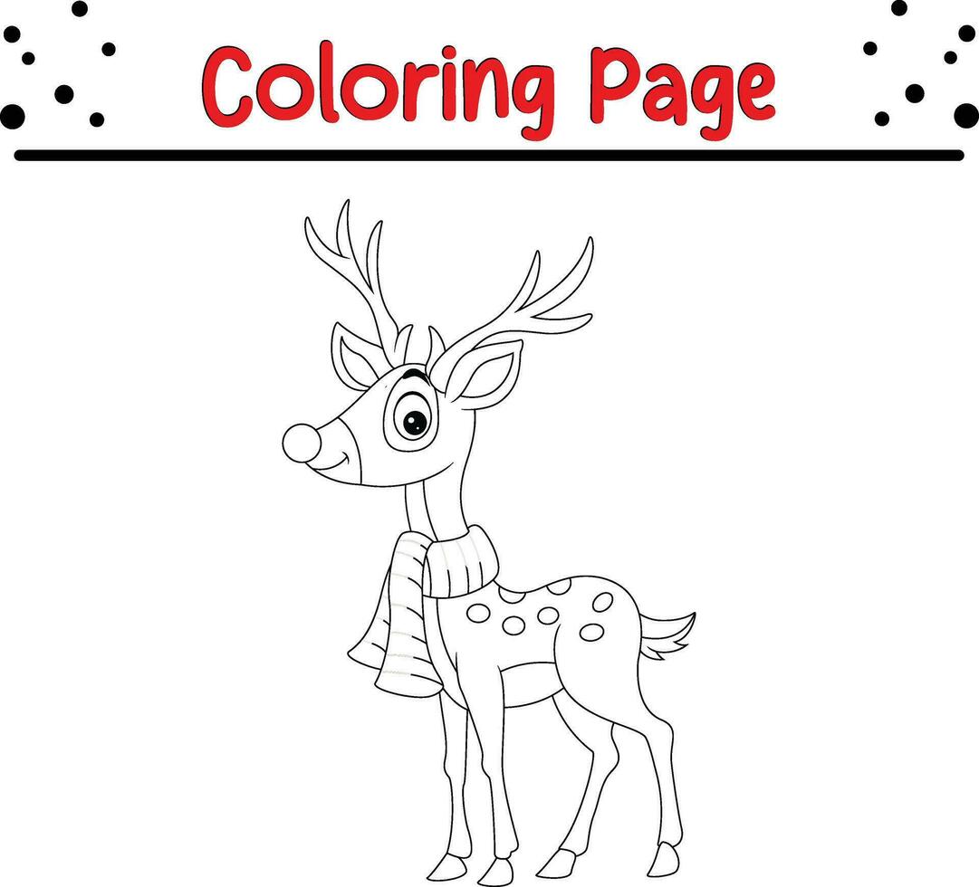 Happy Christmas deer coloring page for children. vector