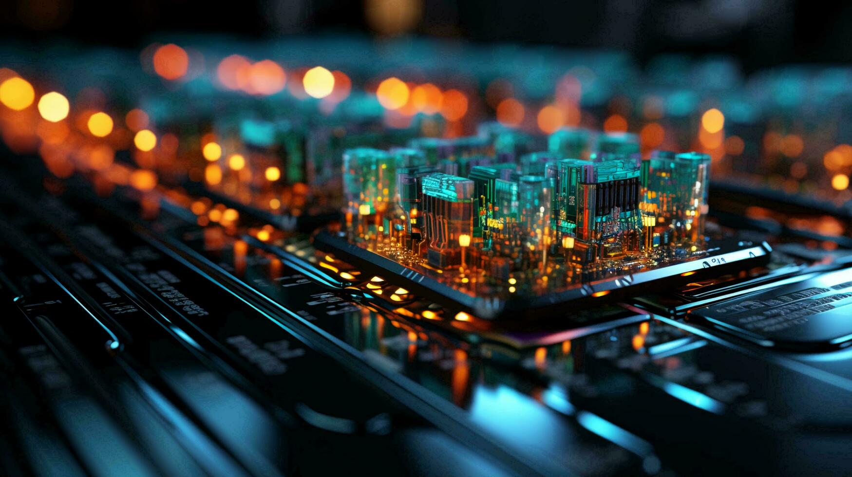 Digital high-tech equipment computer chips and boards. Futuristic background photo