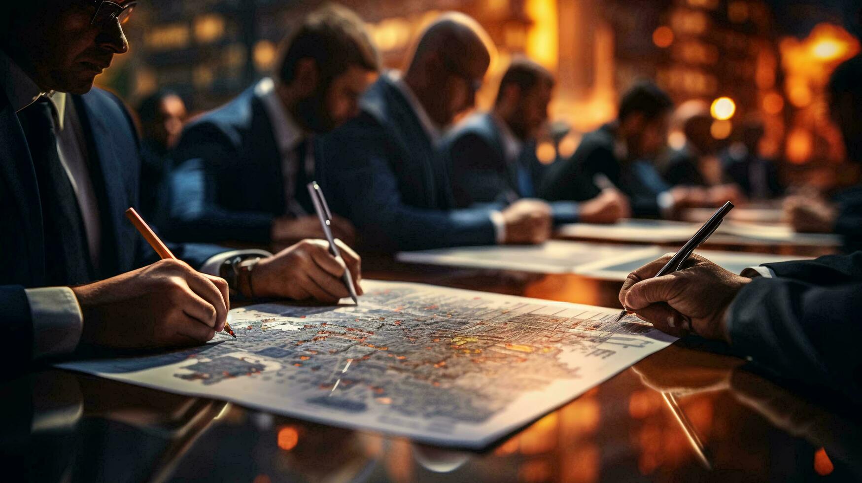 Concept of a business meeting of businessmen to solve important financial issues, people in the office at negotiations photo