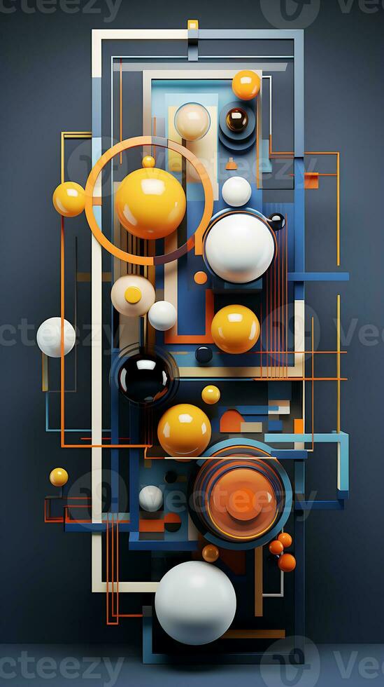 3d image of colorful objects in a square frame generated by Ai photo