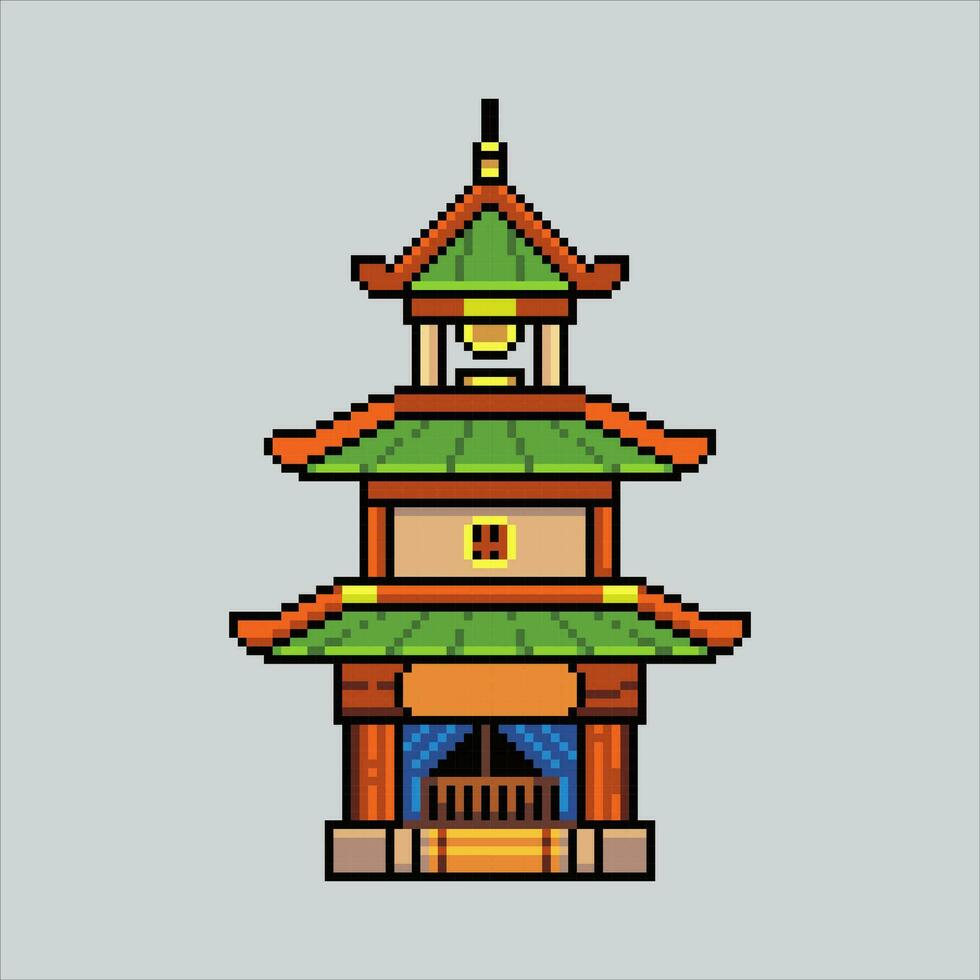 píxel Arte ilustración japonés templo. pixelado templo. japonés templo edificio icono pixelado para el píxel Arte juego y icono para sitio web y vídeo juego. antiguo colegio retro vector