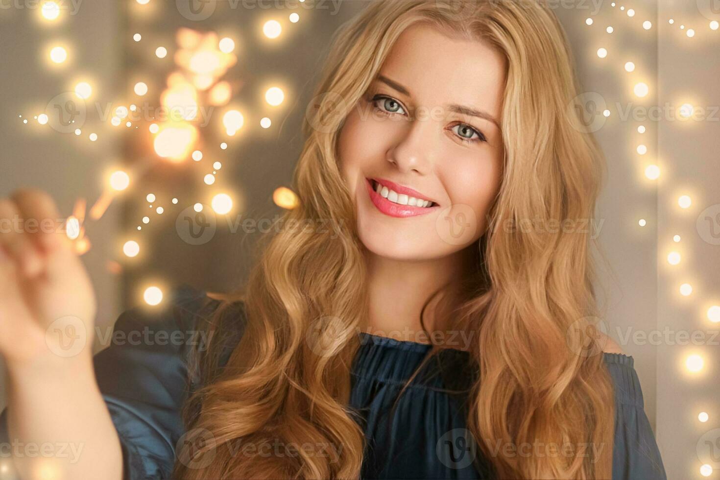 Holiday magic, Christmas and New Year celebration, happy woman with sparklers photo