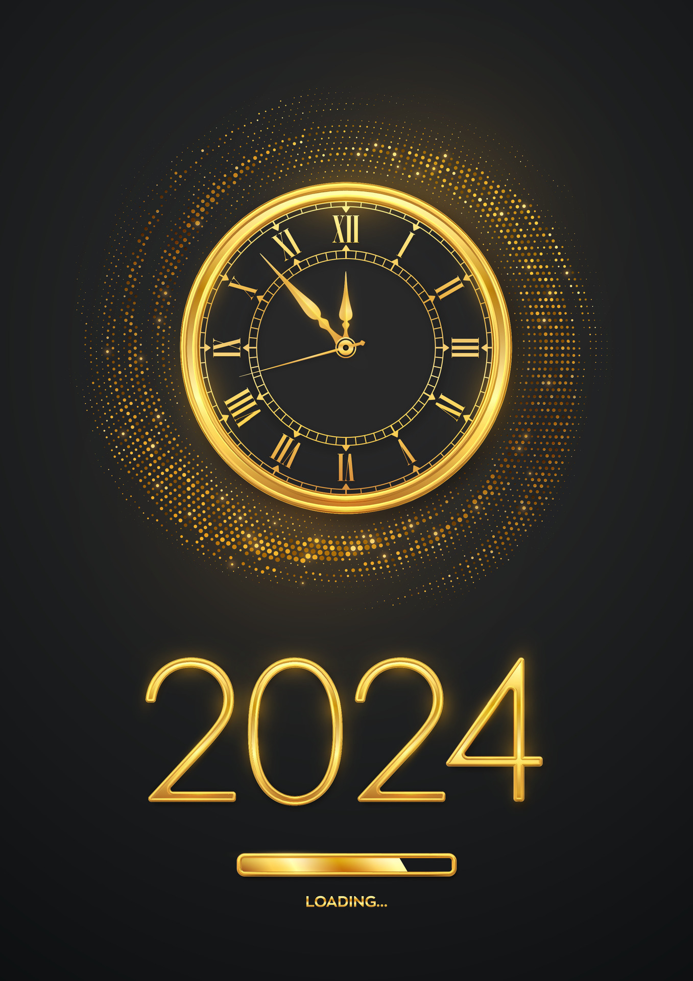 contento nuevo año 2024. dorado metálico números 2024, oro reloj con