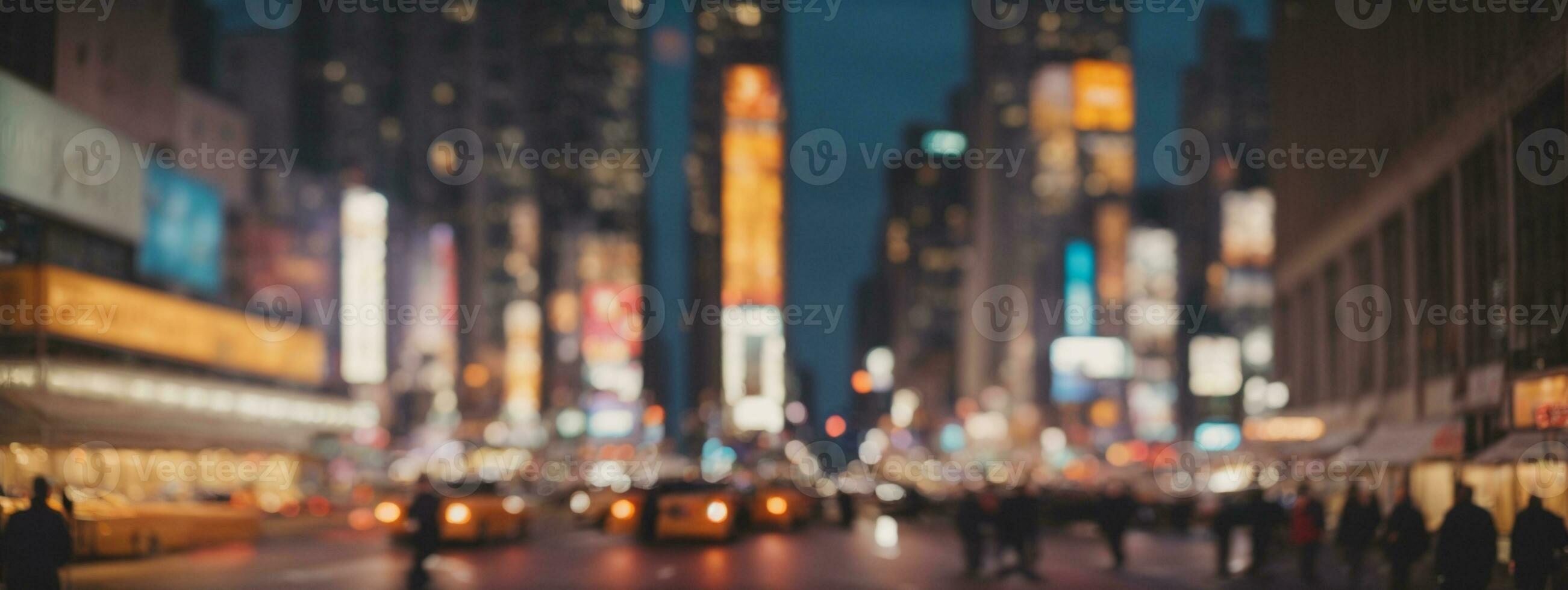 Defocused blur across urban buildings in New York City. AI generated photo