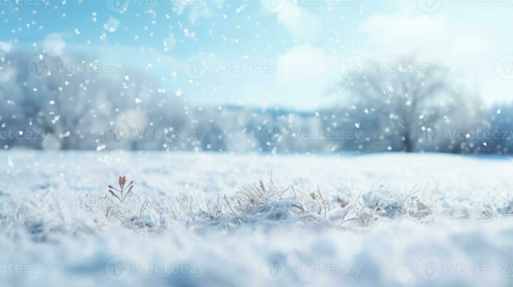 Winter background with snowy landscape. Generative AI photo