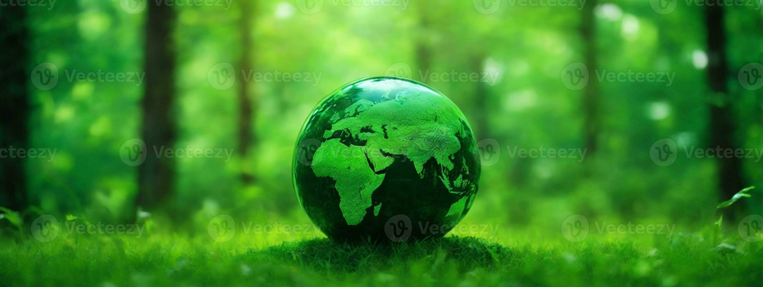 Green Globe On Moss - Environmental Concept. AI generated photo