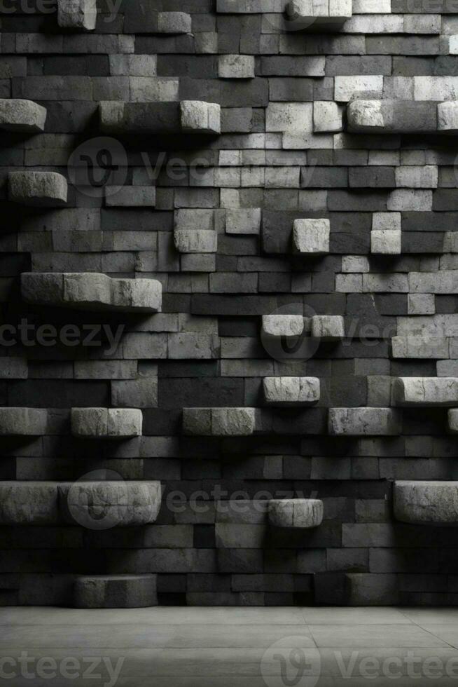 Old wall texture cement dark black gray background abstract grey color design are light with white gradient background.. AI generated photo