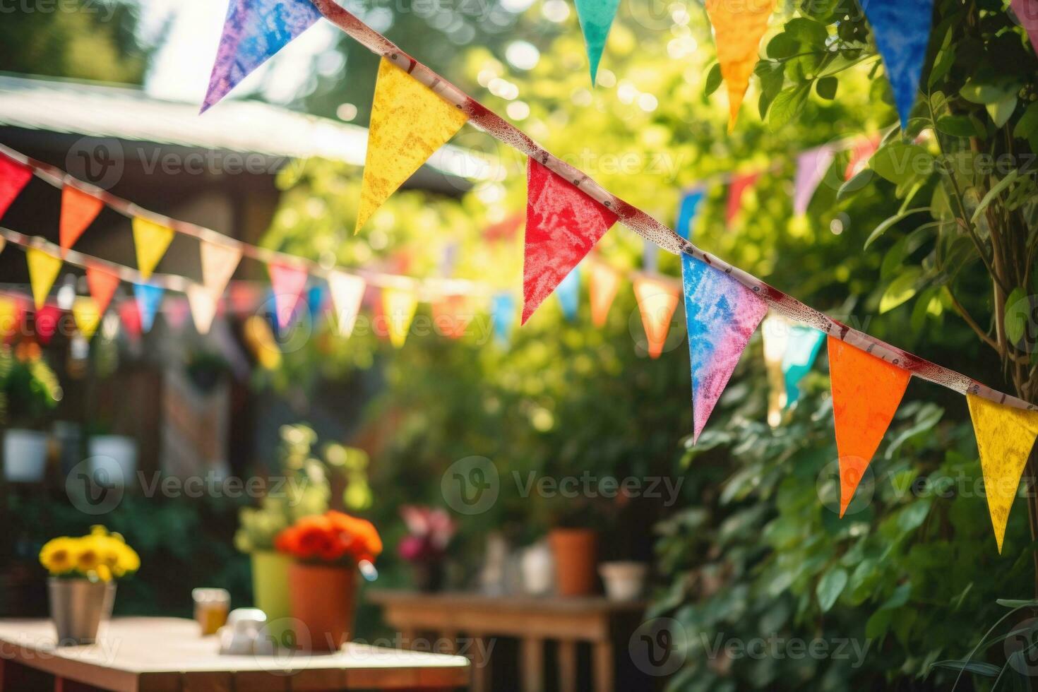 festivo decoraciones para al aire libre fiesta celebrando. generativo ai foto