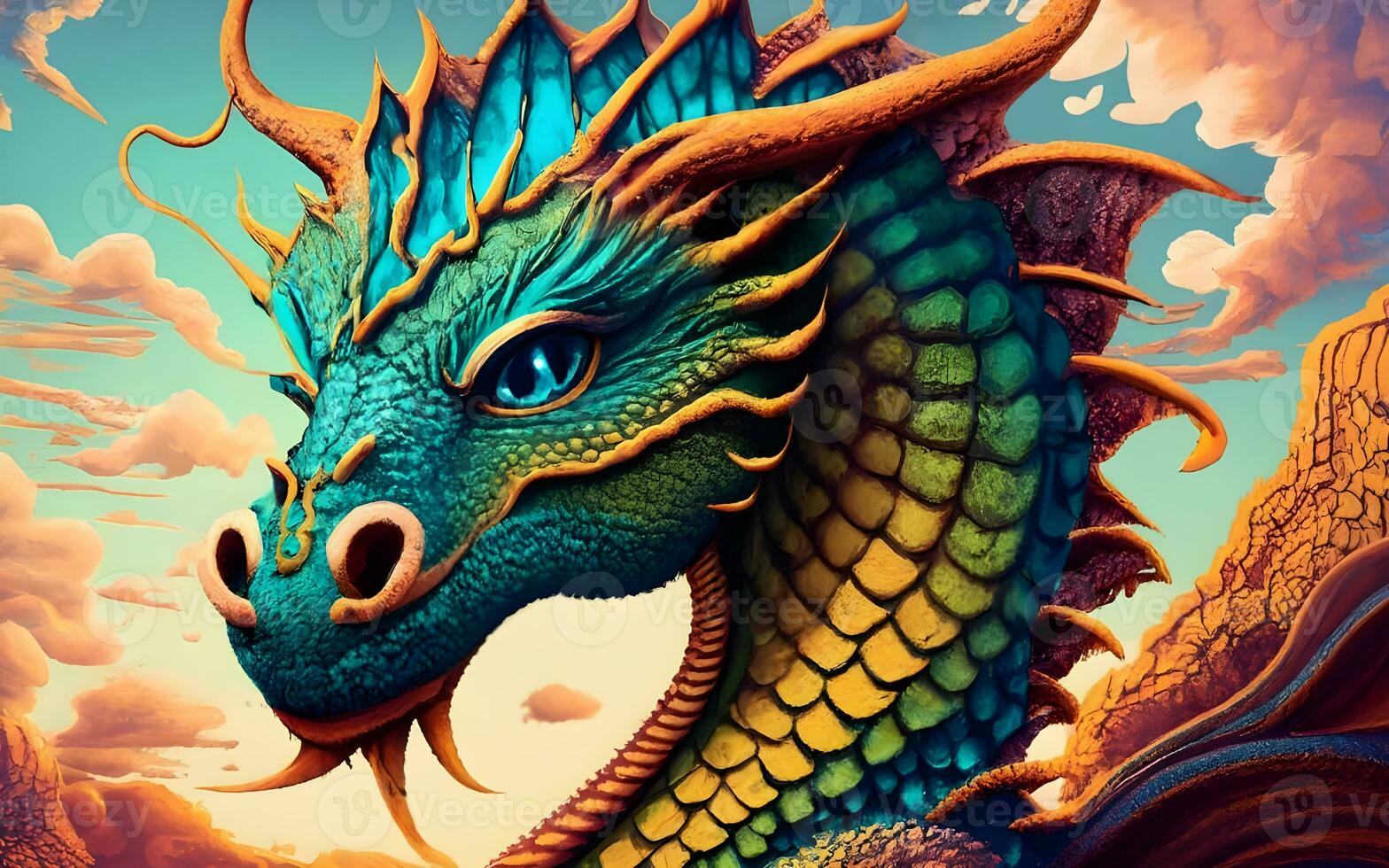 Enchanting Cinematic Spotlight on the Intricate Patterns of Dragon Scales. AI Generated photo