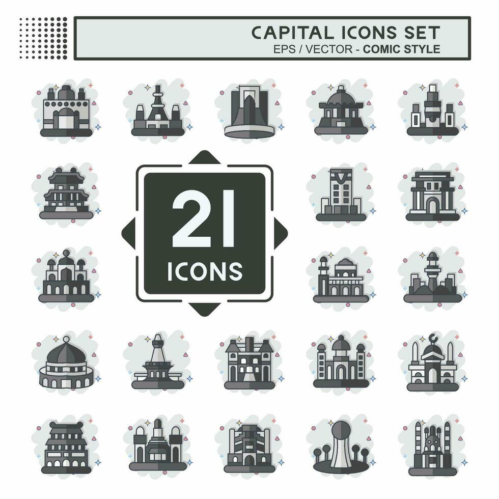 Icon Set Capital. related to Capital symbol. comic style. simple design editable. simple illustration vector