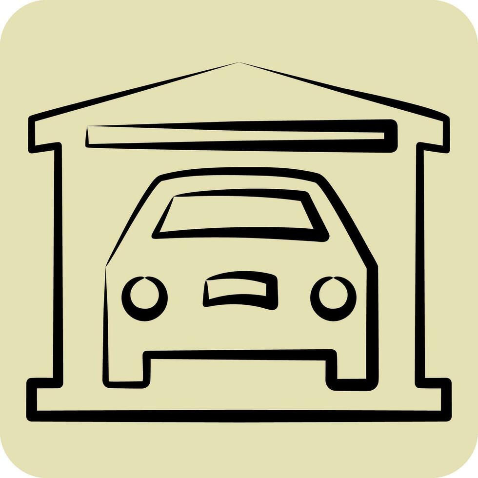 icono cochera. relacionado a coche ,automotor símbolo. mano dibujado estilo. sencillo diseño editable. sencillo ilustración vector