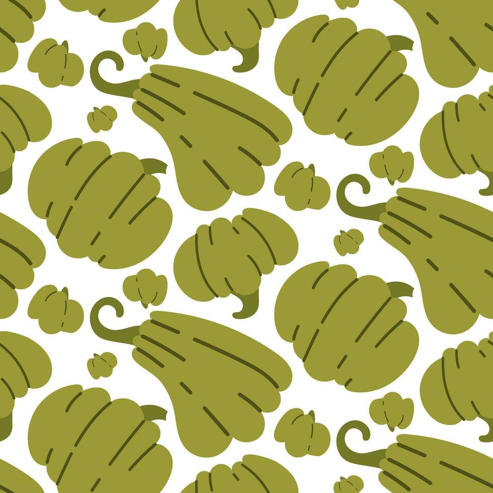 A pattern with green pumpkins on a white background. Modern abstract seamless pumpkin pattern. Texture of autumn pumpkin, harvest, Thanksgiving, Halloween. festive bright background vector