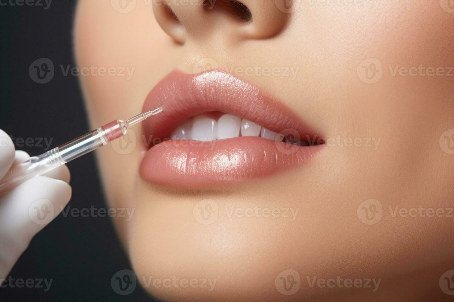 Woman receiving botox injection in clinic. Aesthetic medicine. Generative AI photo