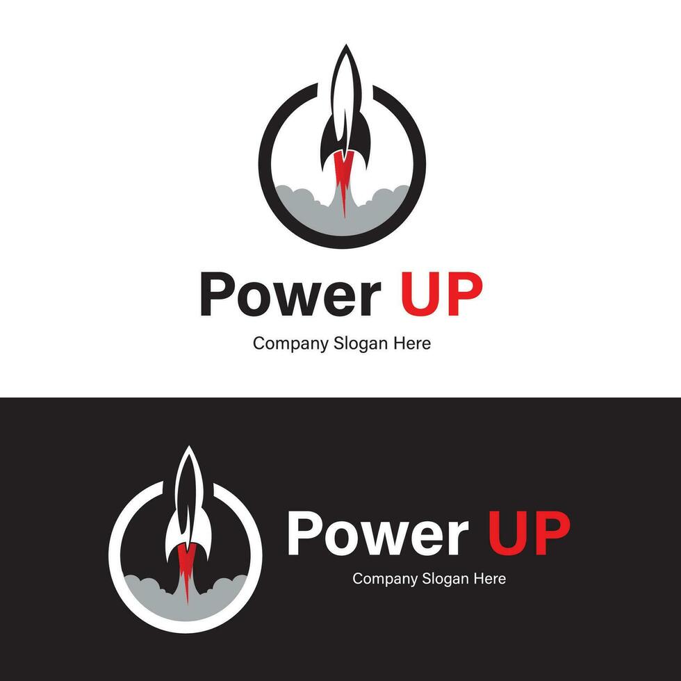 Power Up Logo, Rocket with upward direction logo, tech company vector