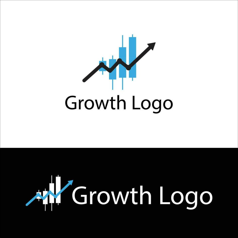 Growth Logo, Candlestick, and Arrow Symbol Concept Illustrating Progress and Success in Businesses vector