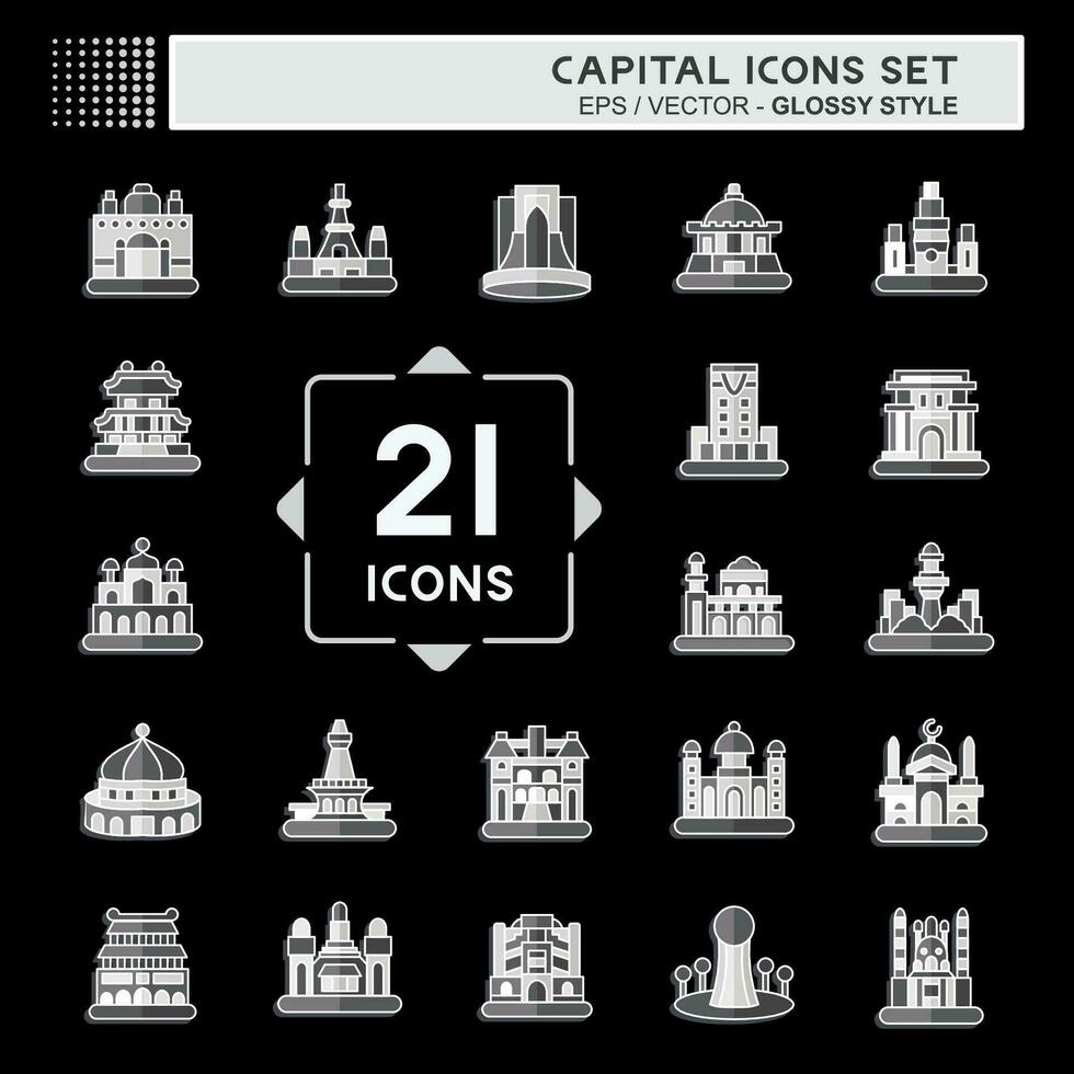 Icon Set Capital. related to Capital symbol. glossy style. simple design editable. simple illustration vector