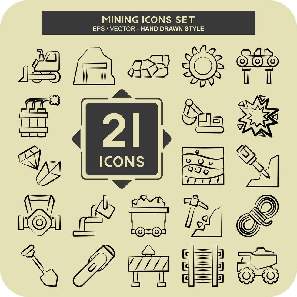 Icon Set Mining. related to Industry symbol. hand drawn style. simple design editable. simple illustration vector